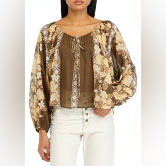 Free People Elena Top in Cocoa Combo Size Medium - Picture 7 of 11